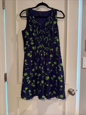 Banana Republic Navy Dress with Bright Green Floral Print. 4P